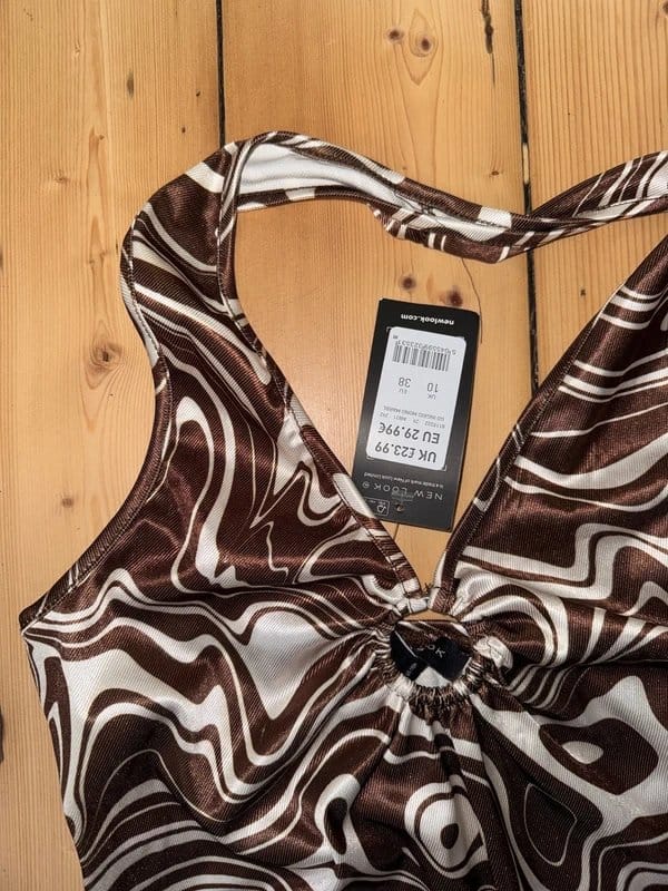 New Look Brown 70s Style Stretch Halter Dress