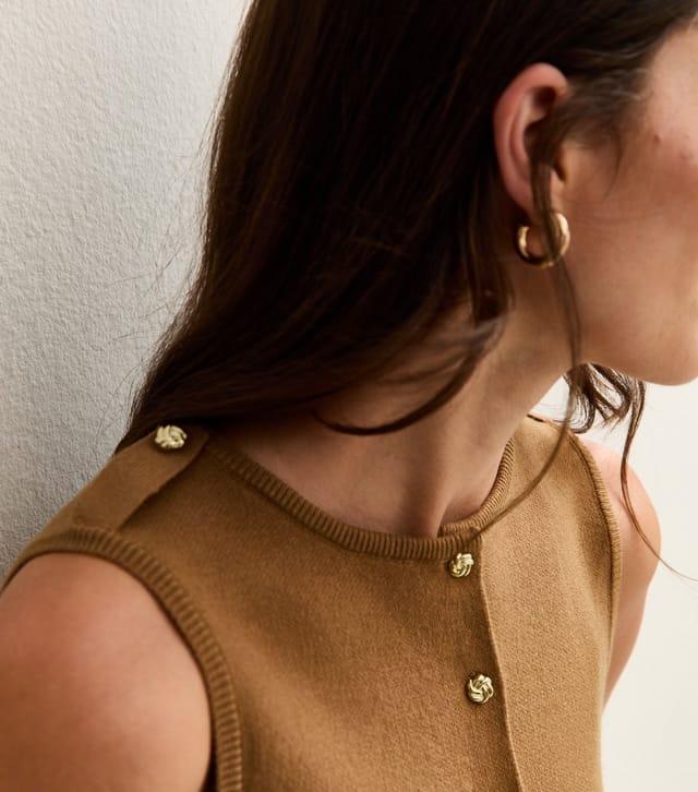 New Look Women's Camel Compact Knit Button Front Waistcoat New Look - 2