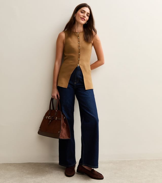 New Look Women's Camel Compact Knit Button Front Waistcoat New Look - 3