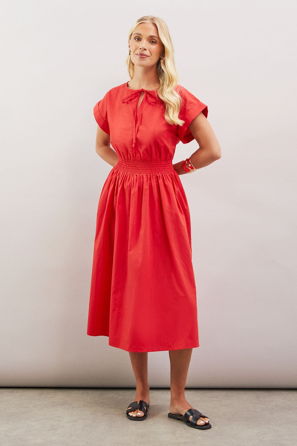 Wallis Wallis Women's Petite Shirred Waist Midi Dress in Red - 2