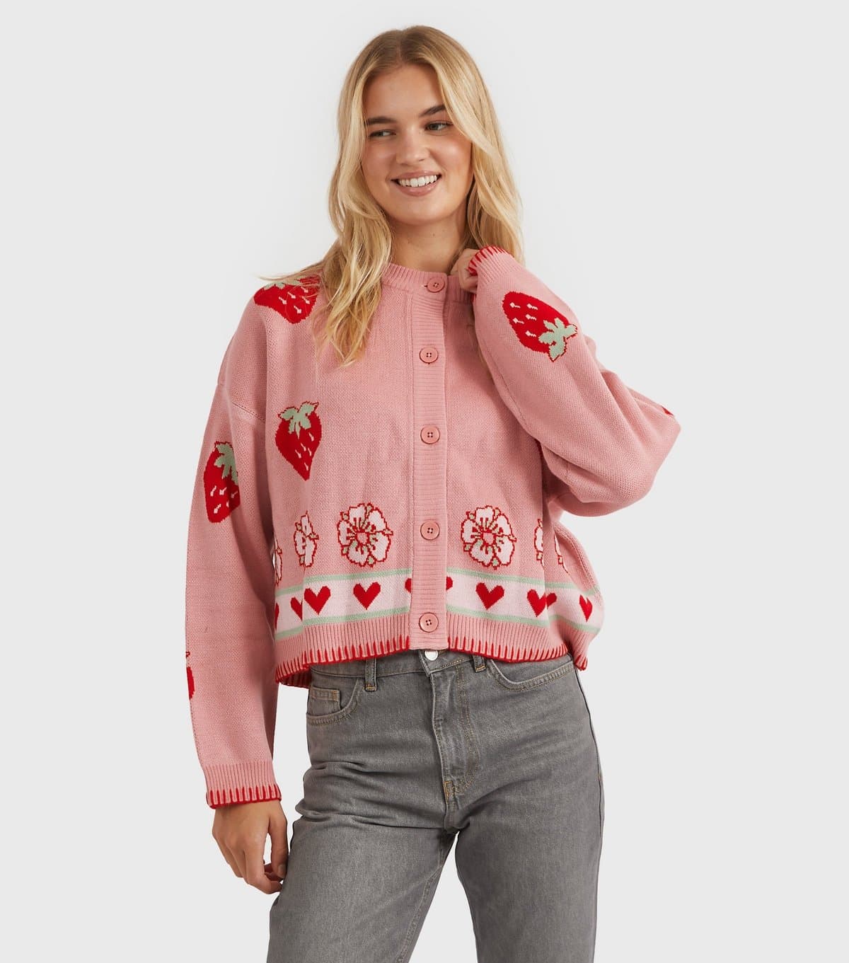 Skinnydip Women's Pink Strawberry Shortcake 3D Cardigan Skinnydip New Look