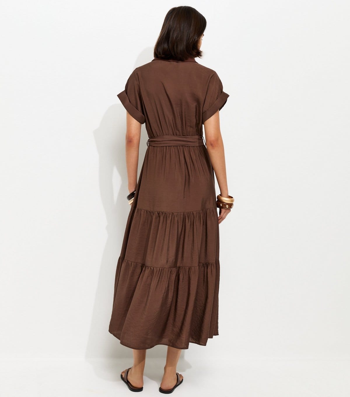 New Look Women's Dark Brown Tiered Belted Midi Dress New Look - 4
