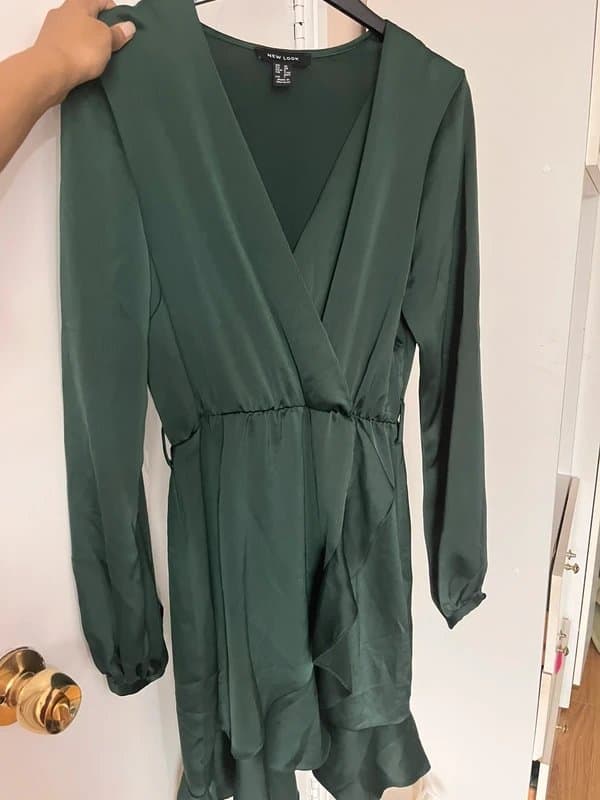 New Look Satin Green Wrap Dress