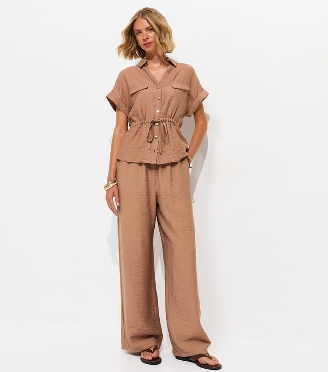 New Look Women's Mink Crinkle Texture Wide Leg Trousers New Look - 3