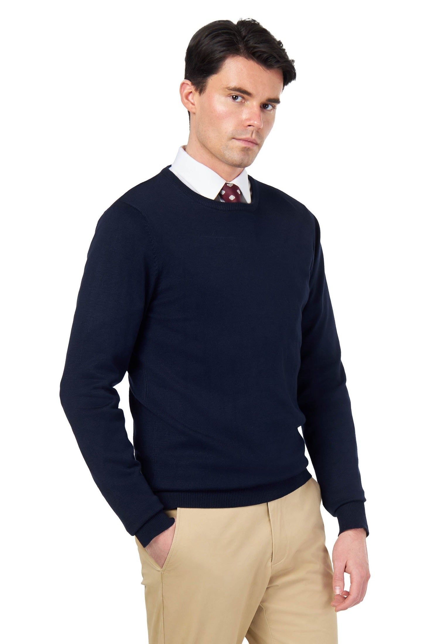 XPOSED XPOSED Men's Lightweight Cotton Crew Neck Sweater - Versatile Wardrobe Essential in Navy - 2
