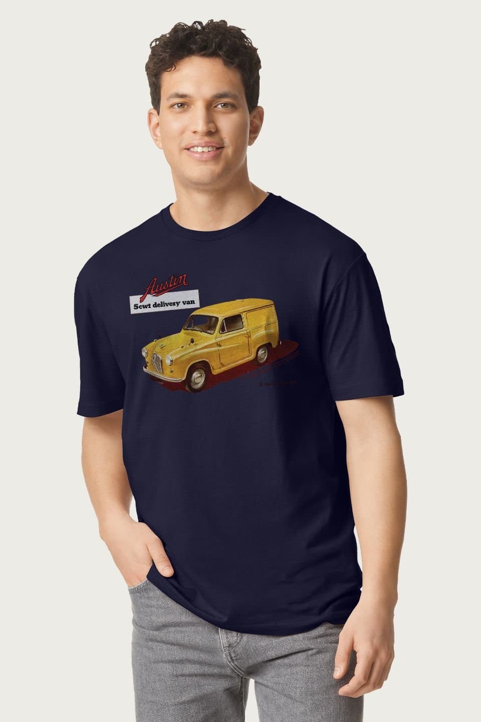 Austin Austin Men's A35 5cwt Delivery Van Retro Ad British Motor Heritage T-Shirt in Navy