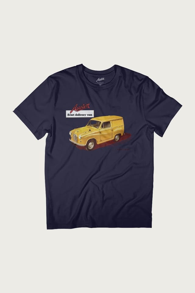 Austin Austin Men's A35 5cwt Delivery Van Retro Ad British Motor Heritage T-Shirt in Navy - 2