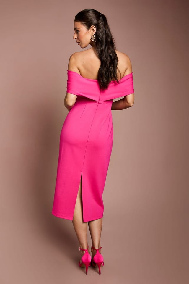 Coast Coast Women's Bardot Ponte Column Midi Dress in Magenta - 3