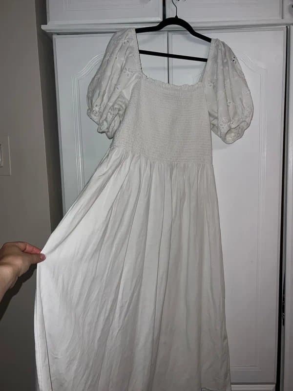 New Look White Square Neck Embroidered Puffed Sleeve Midi Dress