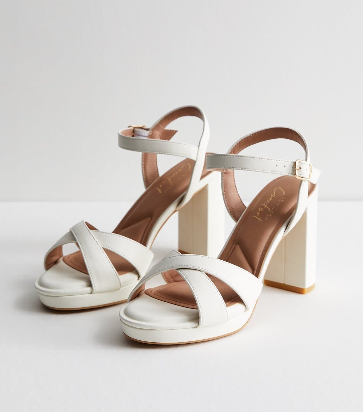 New Look Women's White Cross Over Platform Block Heel Sandals New Look