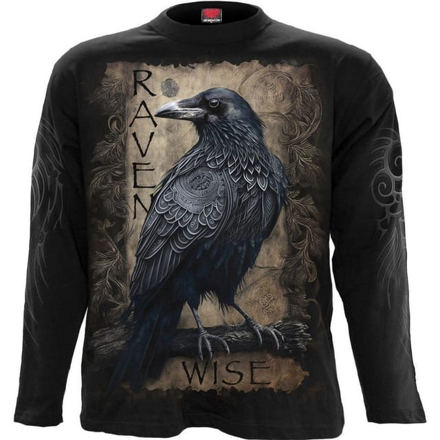 Spiral Direct Spiral Direct Men's Raven Wise Back Print Long-Sleeved T-Shirt in Black - 2