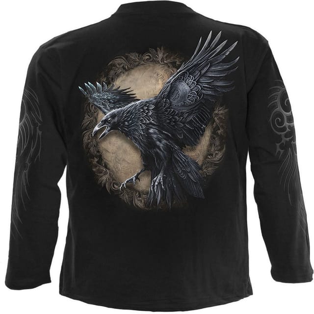 Spiral Direct Spiral Direct Men's Raven Wise Back Print Long-Sleeved T-Shirt in Black - 3
