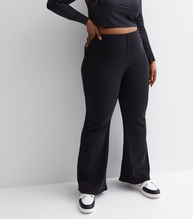 New Look Women's Plus Size Black Ribbed Flared Trousers Curves New Look - 3