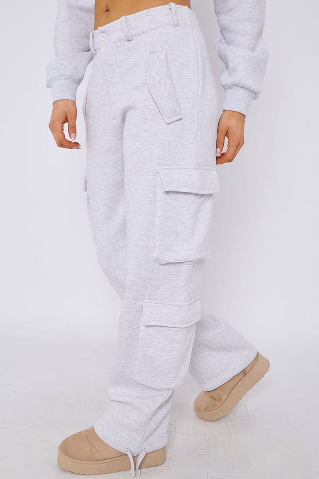 STYLEWISE STYLEWISE Women's Cropped Zip Sweatshirt & Cargo Trouser Tracksuit Co-ord in Grey - 2
