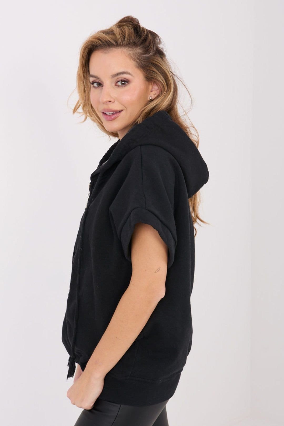 Love Lace Love Lace Women's Cotton Zip Up Hooded Sweatshirt with Elastane in Black - 4