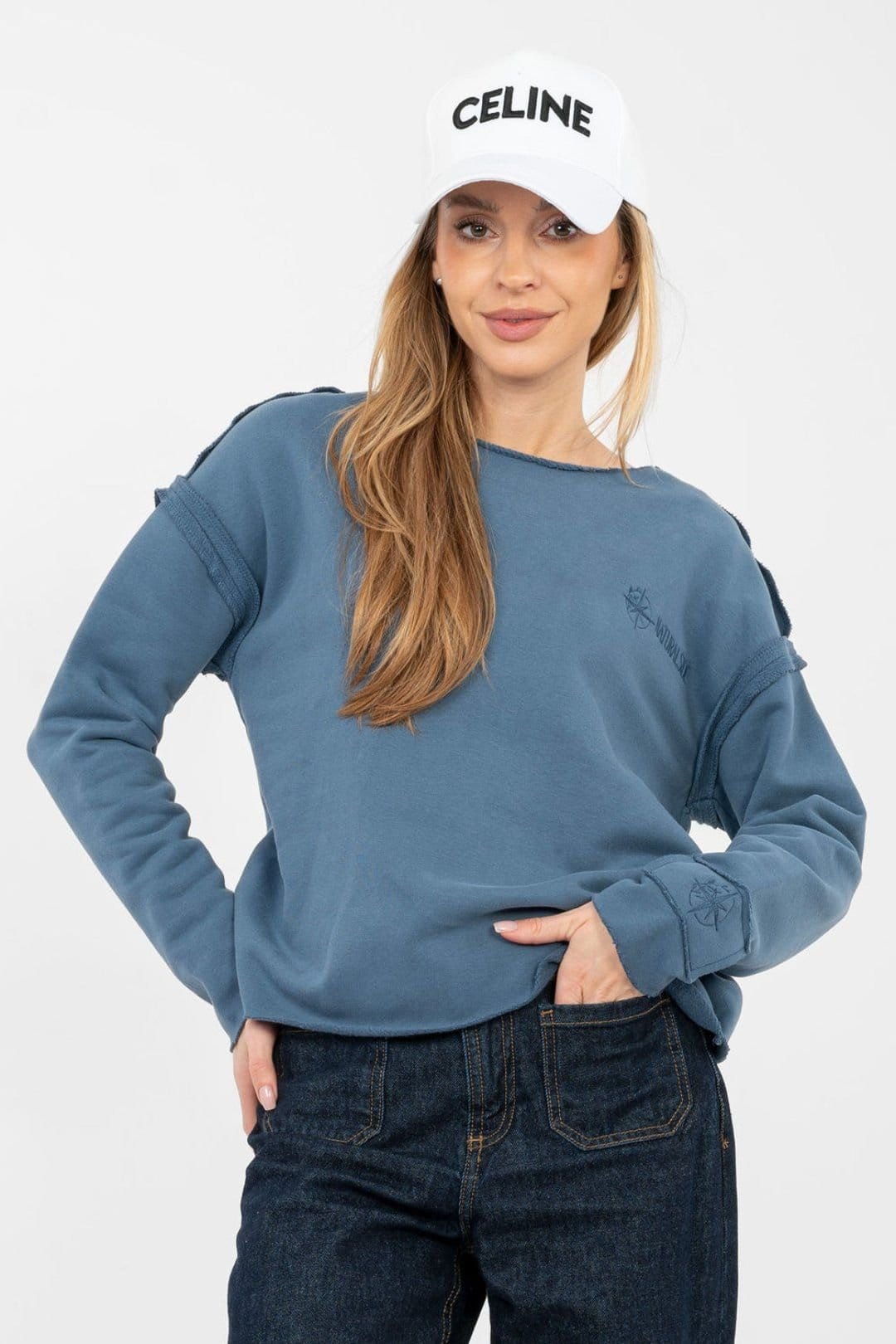 Love Lace Blue Cotton Blend Sweatshirt