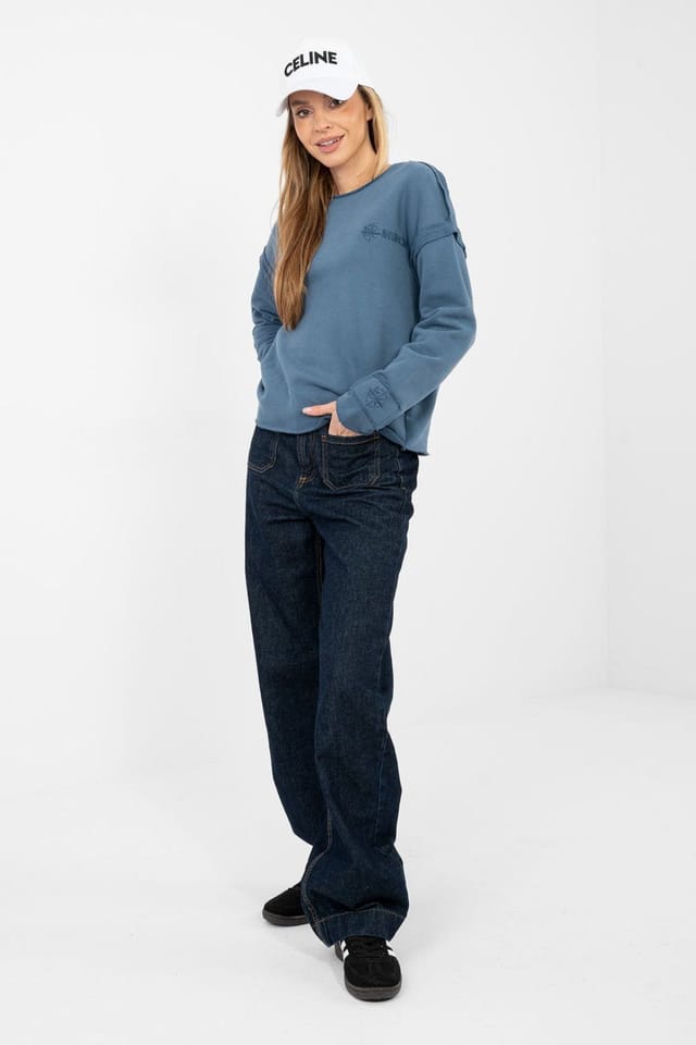 Love Lace Love Lace Women's Stylish Cotton Blend Short Blouse with Embroidery in Blue - 2