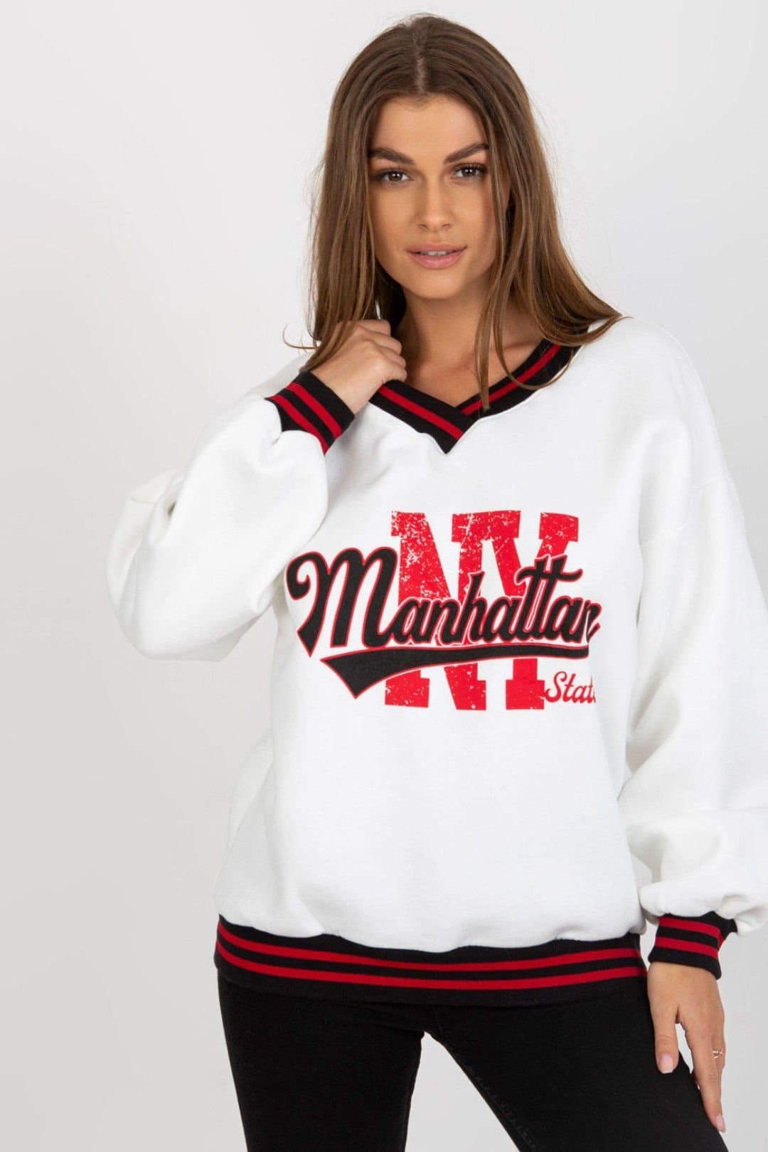 Love Lace Love Lace Women's Casual V Neck Printed Insulated Sweatshirt in White