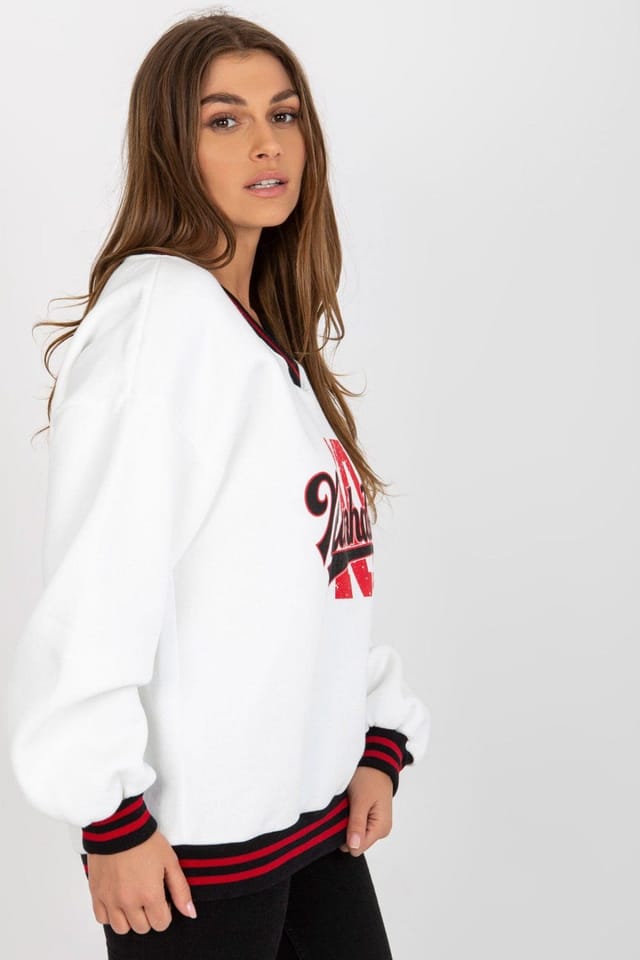 Love Lace Love Lace Women's Casual V Neck Printed Insulated Sweatshirt in White - 3