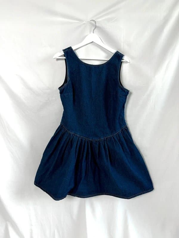 Miss Selfridge Dark Wash Denim Drop Waist Mini Dress UK 14 90s Y2K