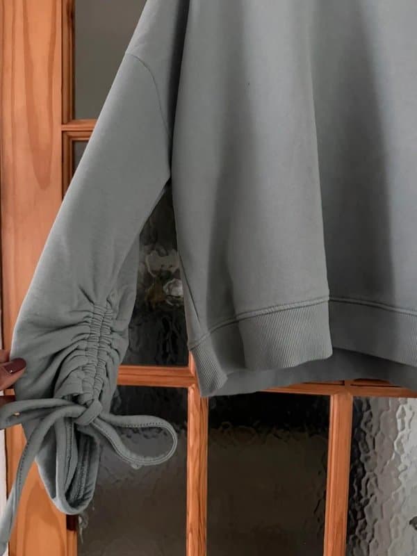 New Look New Look UK 14 Sage Green Ruched Sleeve Oversized Sweatshirt Casual