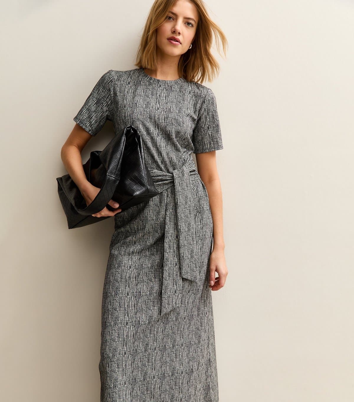 New Look Women's Grey Bark Print Belted T-Shirt Midi Dress New Look