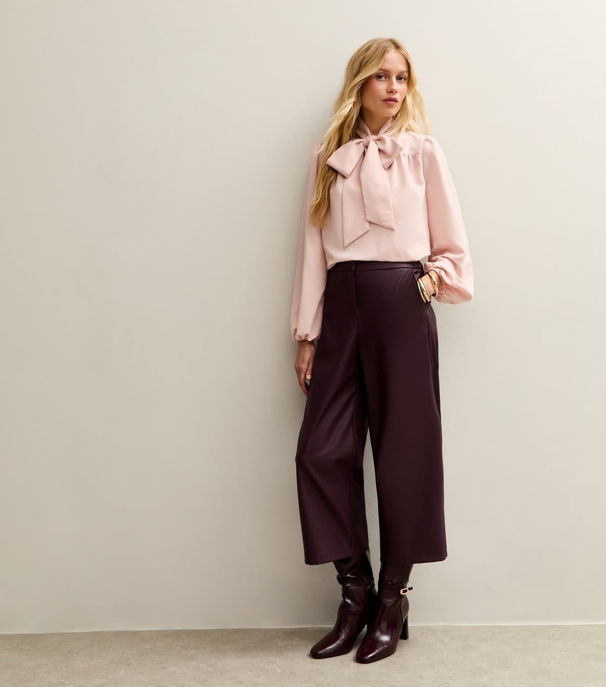 New Look Women's Burgundy Leather Look Culotte New Look