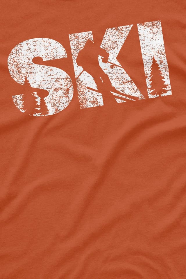 Bad Zebedee Bad Zebedee Men's Ski Slogan T-Shirt in Terracotta - 2