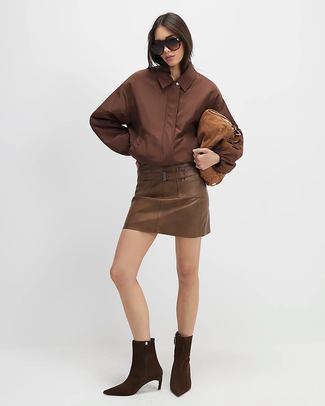 River Island River Island Womens Brown Faux Leather Belted Mini Skirt