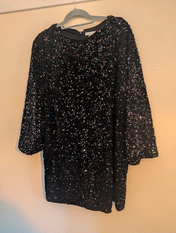 H&M H&M black sequin party dress knee length UK XL 14 16 18