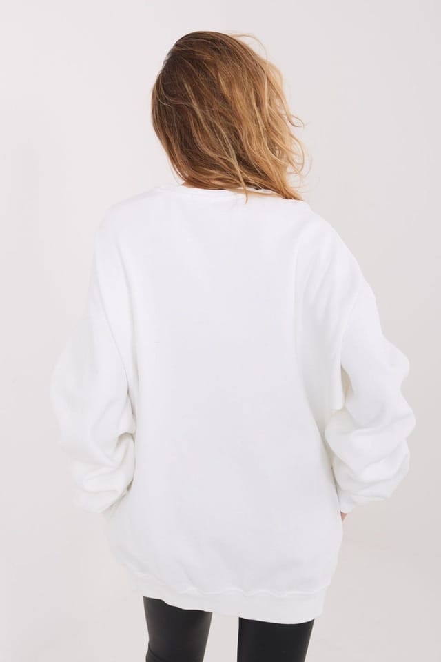 Love Lace Love Lace Women's Elongated Cotton Elastane Sweatshirt with Pockets Style 225069 in White - 2