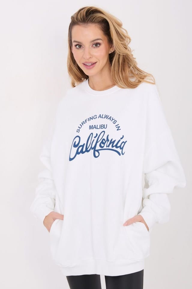 Love Lace Love Lace Women's Elongated Cotton Elastane Sweatshirt with Pockets Style 225069 in White - 3