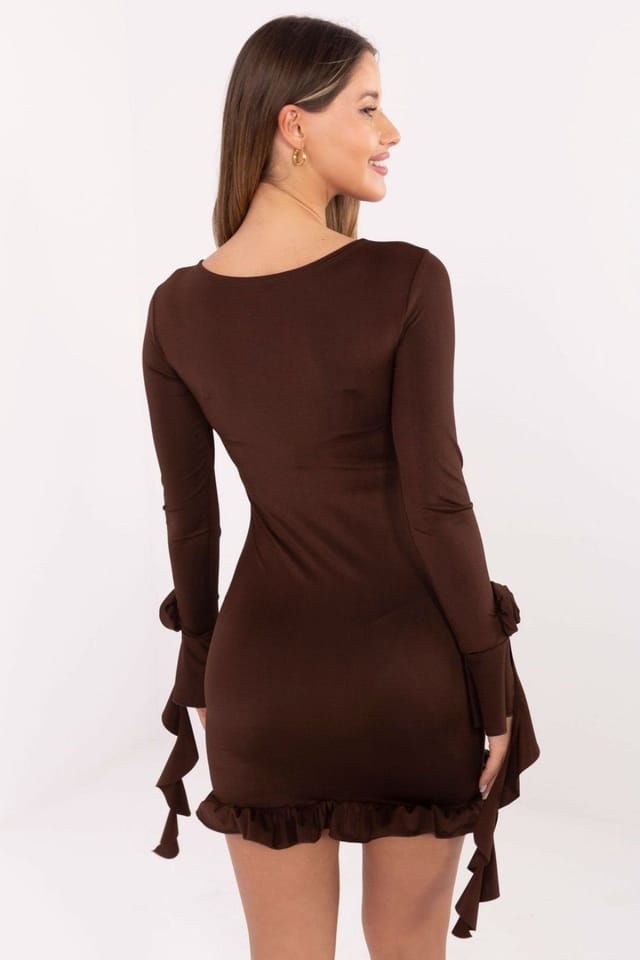 Love Lace Love Lace Women's Elegant Pencil Cocktail Mini Dress Rose Ruffles in Brown - 3