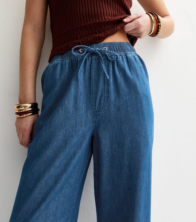New Look Women's Blue Denim Drawstring Wide Leg Trousers New Look - 2