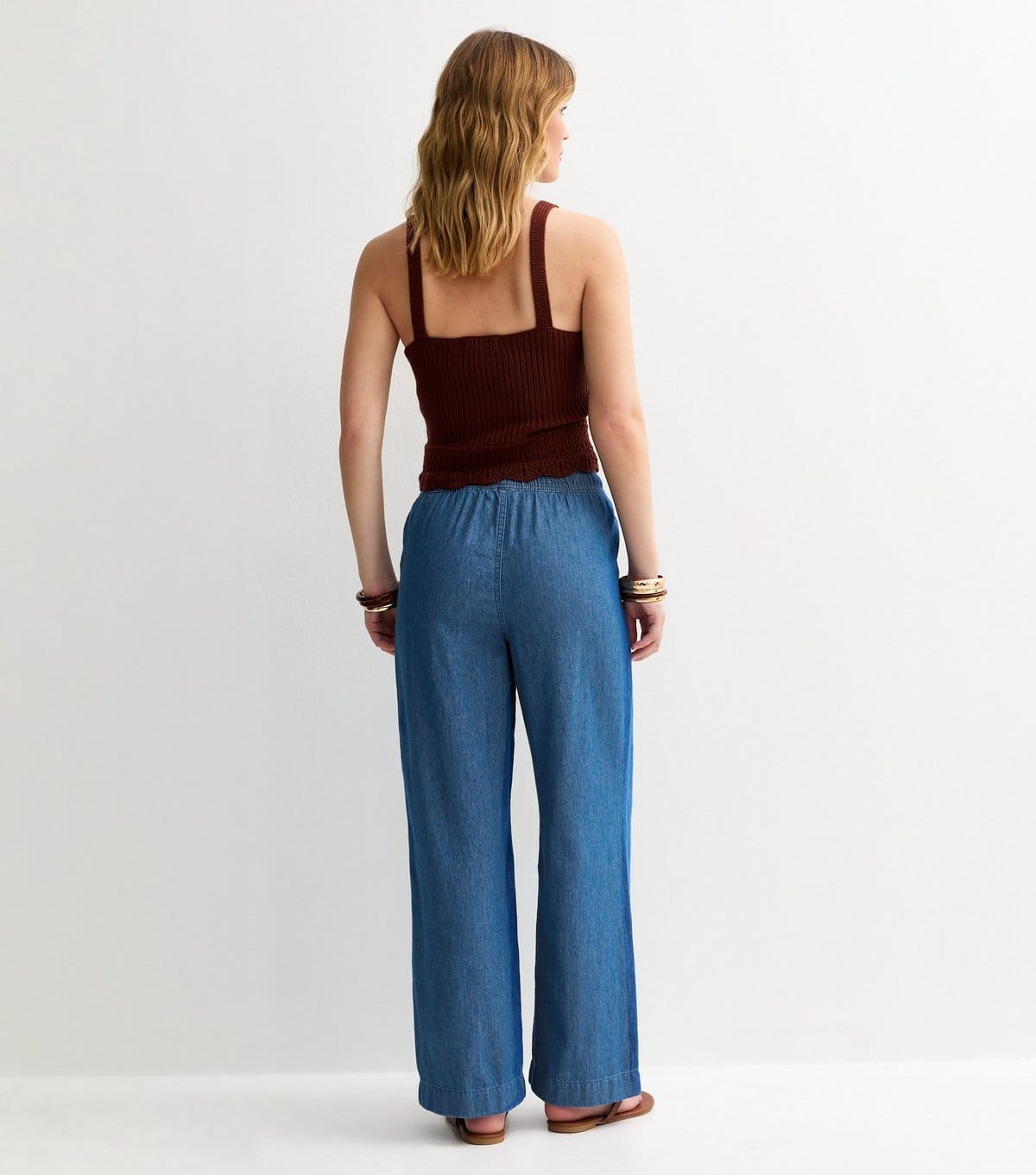 New Look Women's Blue Denim Drawstring Wide Leg Trousers New Look - 4