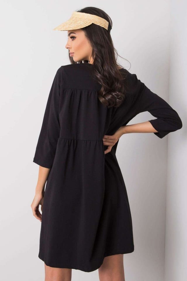 Love Lace Love Lace Women's Loose Fit 3/4 Sleeve Day Dress Pockets in Black - 2