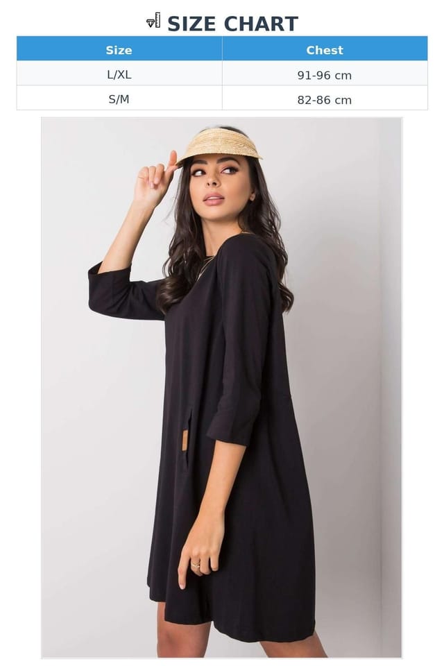 Love Lace Love Lace Women's Loose Fit 3/4 Sleeve Day Dress Pockets in Black - 3