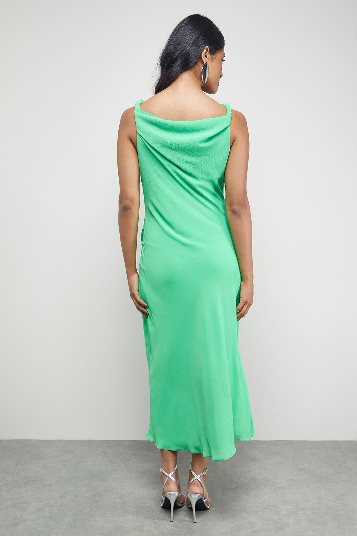 Warehouse Warehouse Women's Tony Chiffon Cowl Button Wrap Midi Slip Dress in Bright Green - 4