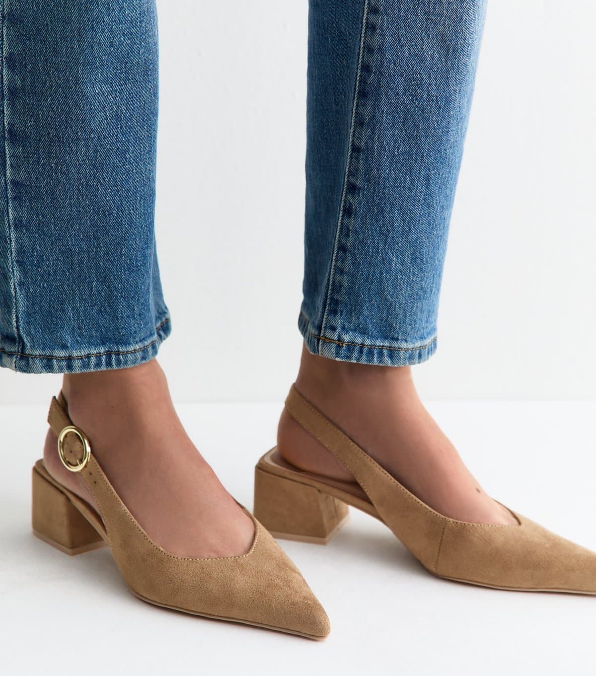New Look Women's Wide Fit Camel Faux Suede Block Heel Pumps Vegan New Look