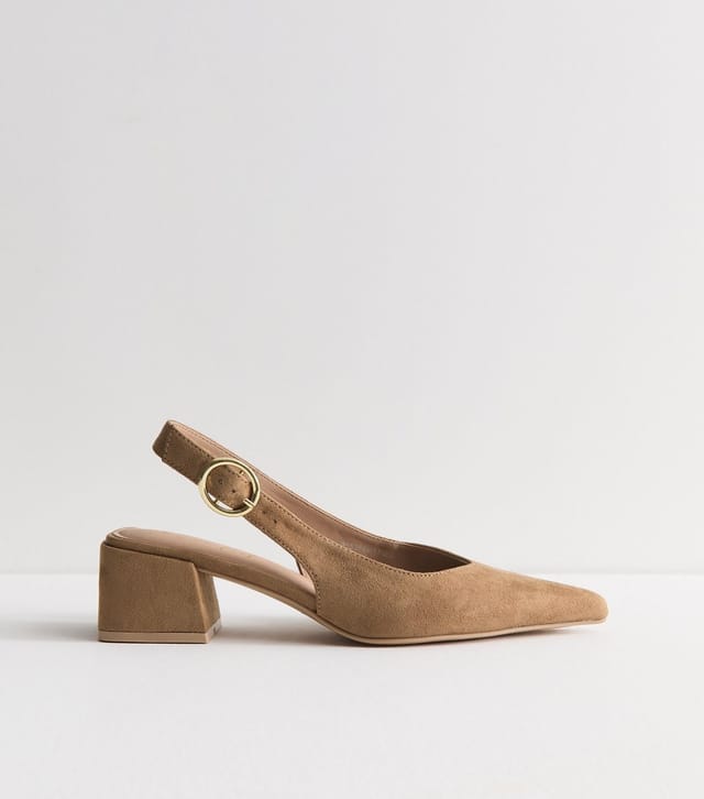 New Look Women's Wide Fit Camel Faux Suede Block Heel Pumps Vegan New Look - 2