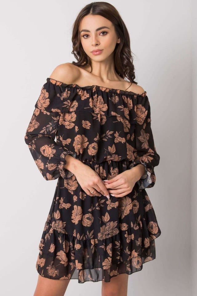 Love Lace Love Lace Women's Long Sleeve Lined Dress Spanish Neck Frill Hem in Black - 2