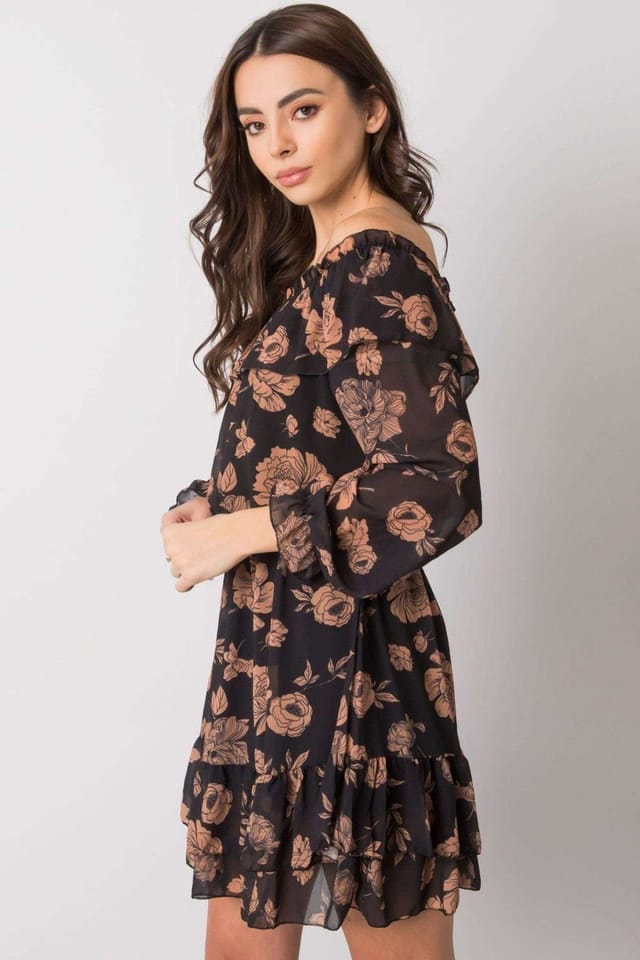 Love Lace Love Lace Women's Long Sleeve Lined Dress Spanish Neck Frill Hem in Black - 3