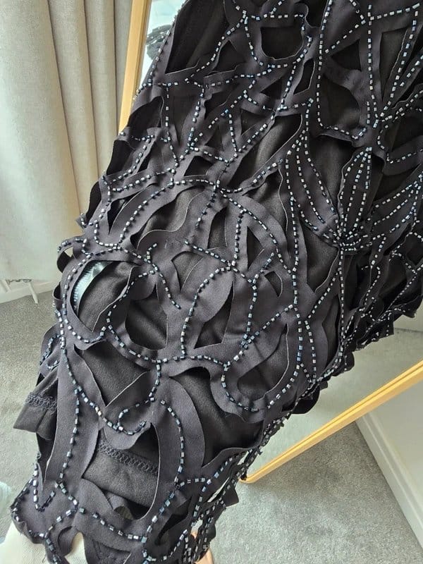 ASOS Design Ladies Black Asos Design Embellished Open Cutwork Mini Dress Size 8 - 1