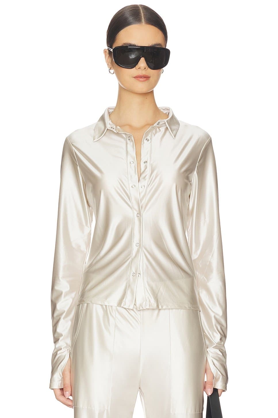revolve Revolve Heroine Sport Satin Shirt in Pearl