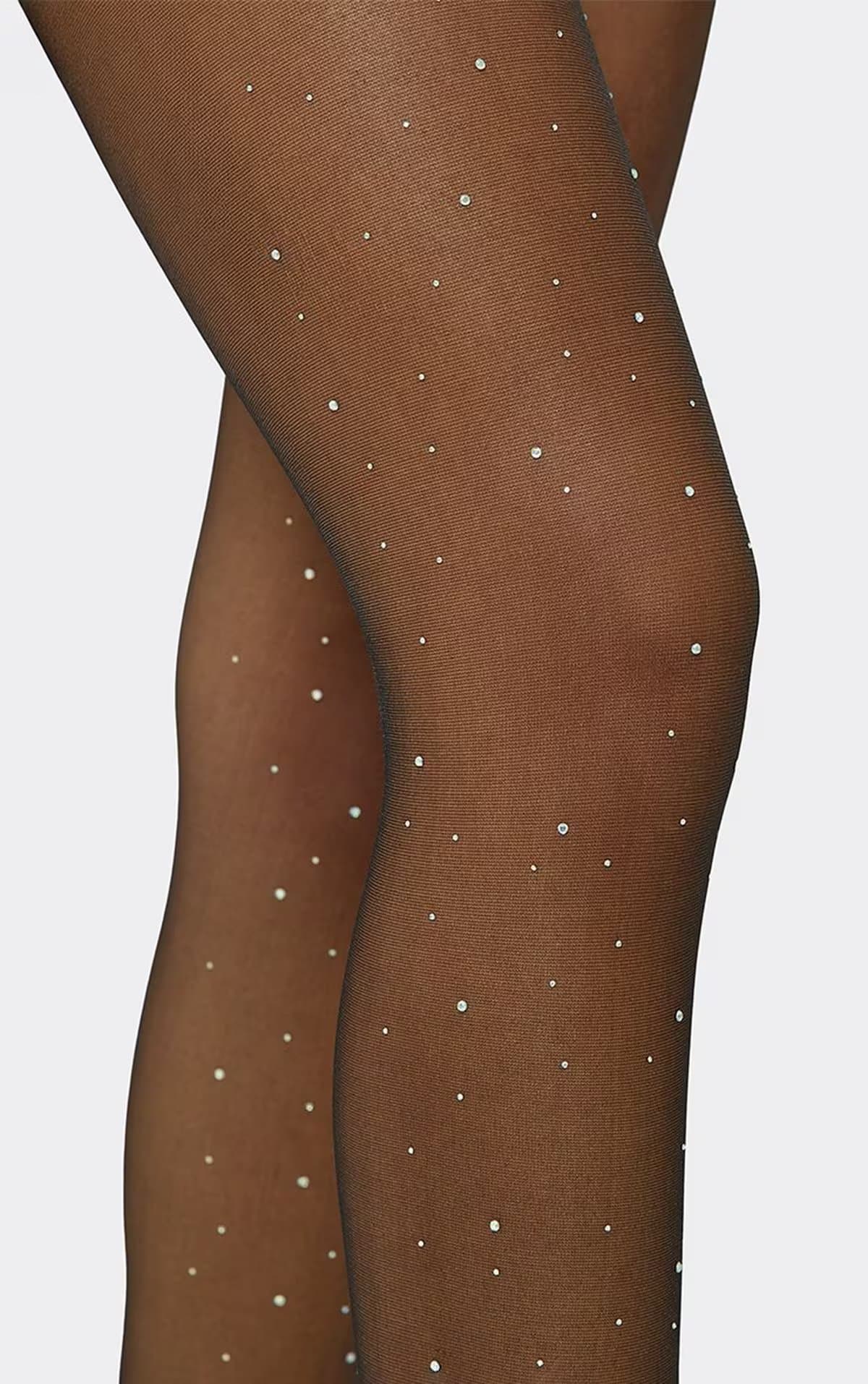 EGO Diamante Speckle Detail Tights In Black Mesh, Women's Size UK 0