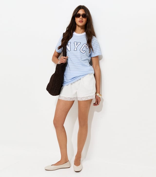 New Look Women's Blue Cotton Striped NYC Relaxed Fit T-Shirt New Look - 3