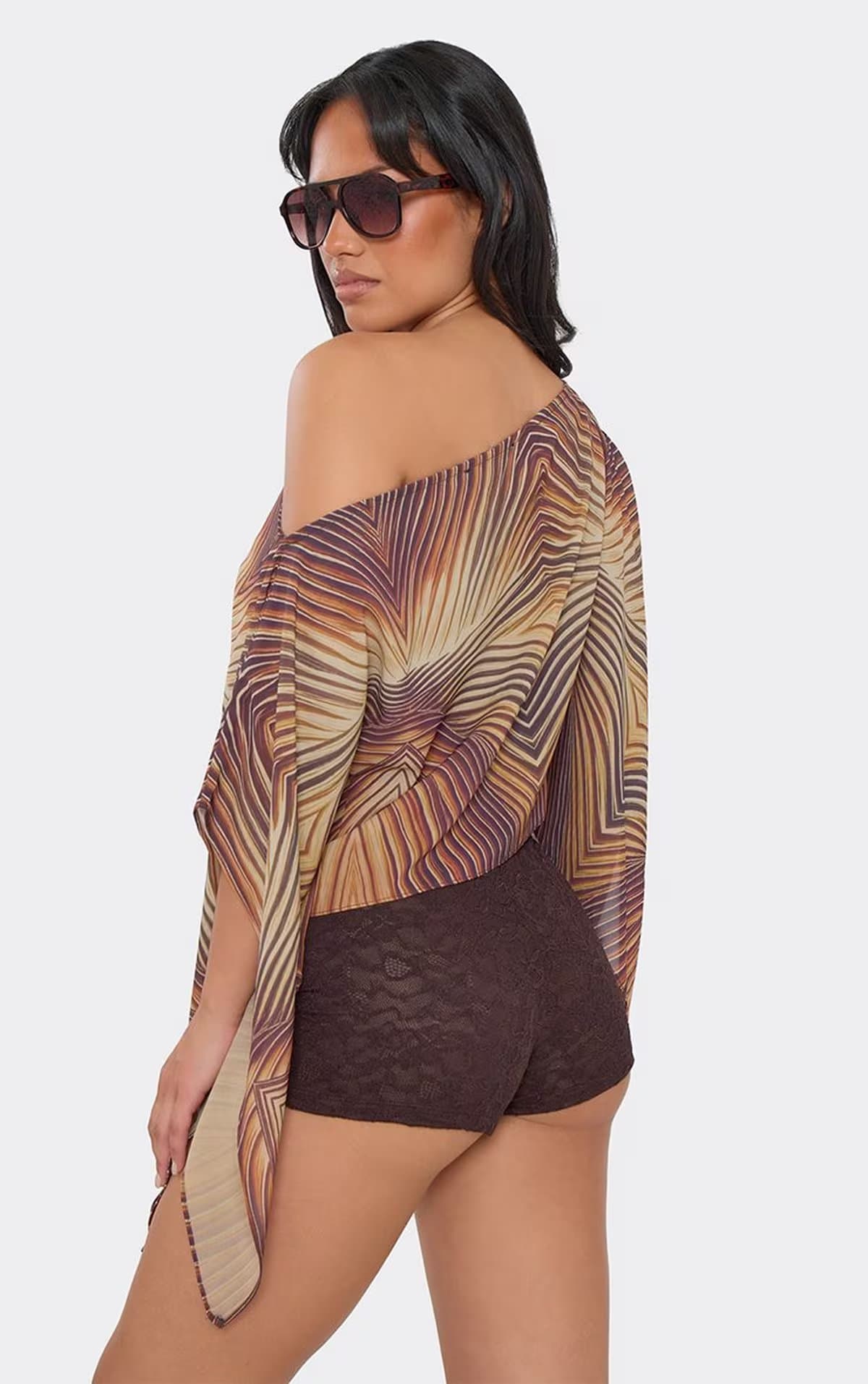 EGO Cape Top In Multi Abstract Print Chiffon, Women's Size UK 6