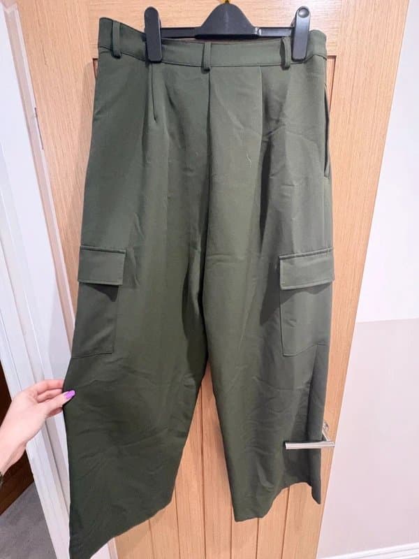 New Look New Look Olive Green High Waisted Wide Leg Cargo Pants