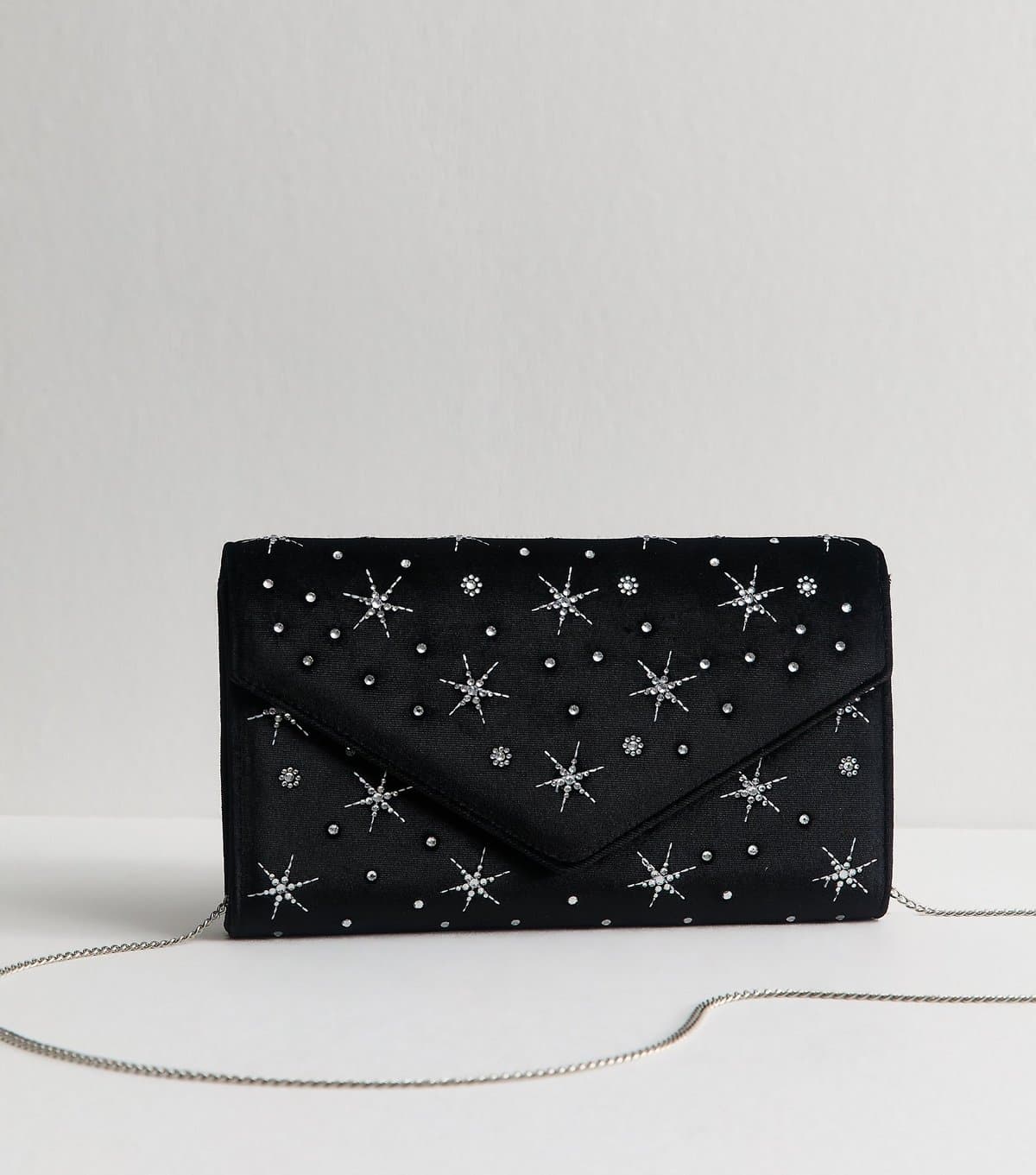 New Look New Look Black Faux Suede Diamante Clutch Bag