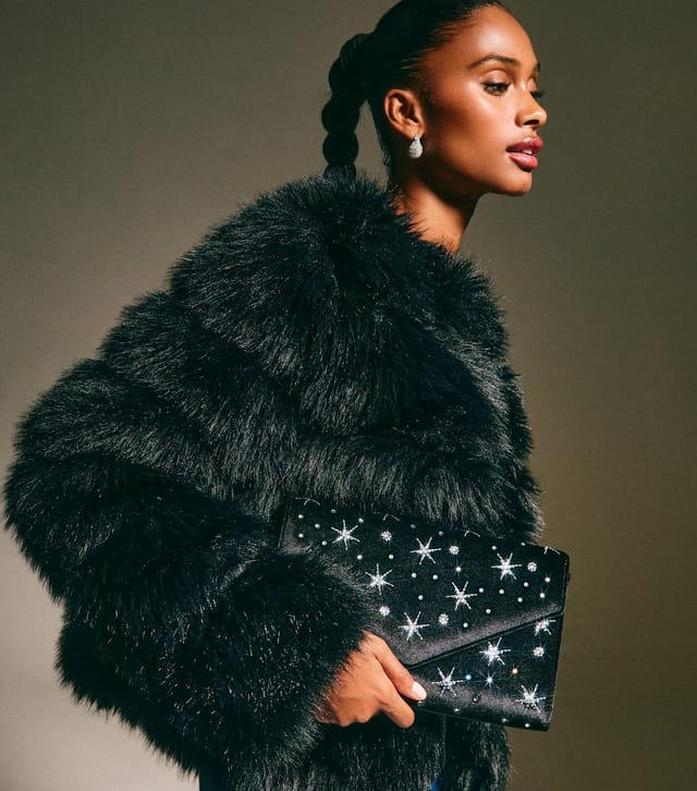 New Look Black Faux Suede Diamante Constellation Clutch Bag New Look - 2